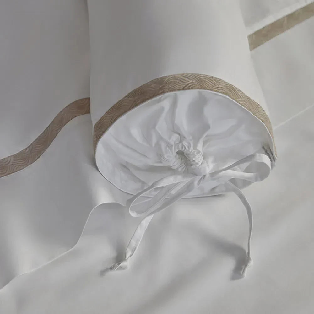 1000 Thread Count Satin Bed Set 100% Egyptian Cotton Mirtina White/Legno - Sheets + Pillowcases + Duvet